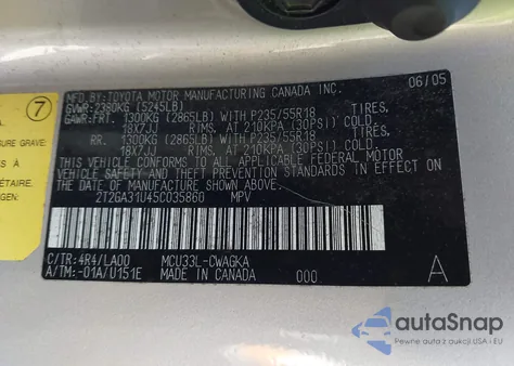 2005 Lexus Rx 330 z USA, uszkodzony, nr VIN 2T2GA31U45C035860